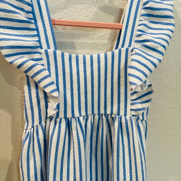 Zara Girls Blue White Stripe 4-5 Years Ruffle Shoulder Cotton Smock Dress - Picture 4 of 6